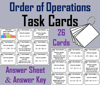 Preview of Order of Operations Task Cards Activity