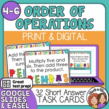 Preview of Order of Operations Algebraic Expressions | Task Cards | Short Answer Version!