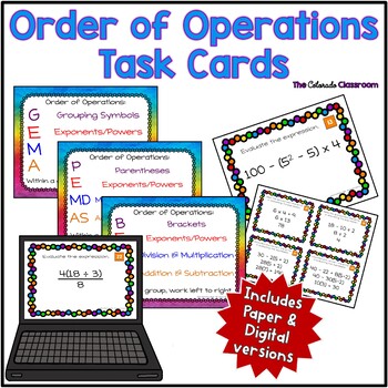 Preview of Order of Operations Task Cards | Google | Distance Learning