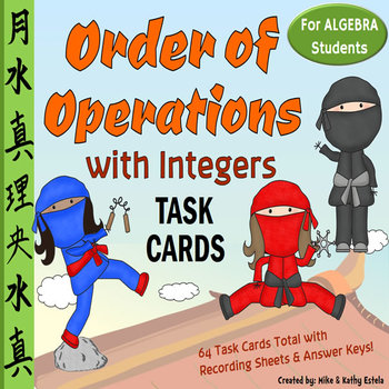 Preview of Order of Operations Task Cards for Algebra Students {With Integers}