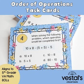 Preview of Order of Operations Task Cards (Math SOL 5.7) -- Without Exponents