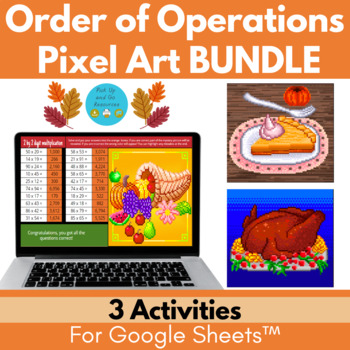 Preview of Order of Operations Thanksgiving (Fall) Math Pixel Art Mystery Picture BUNDLE