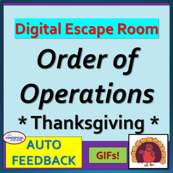 Preview of Order of Operations - Thanksgiving Math Digital Escape Room Review Activity 