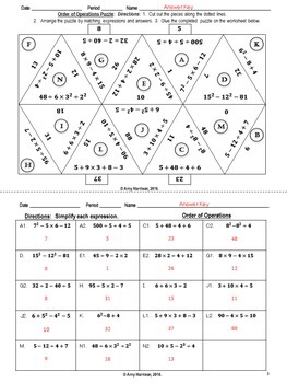 Order of Operations Triangle Matching Puzzle - No Parentheses or Fractions