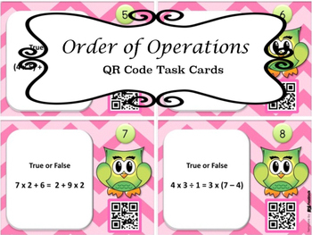 Preview of Order of Operations True False QR Task Cards