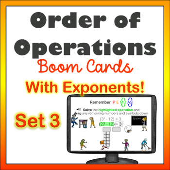 Preview of Order of Operations WITH EXPONENTS distance learning Boom Cards Set 3