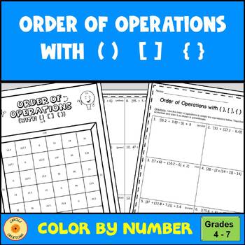Preview of Order of Operations With Parentheses Brackets and Braces Color By Number