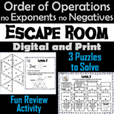 Order of Operations Activity Escape Room Game: No Exponents or Negative Numbers