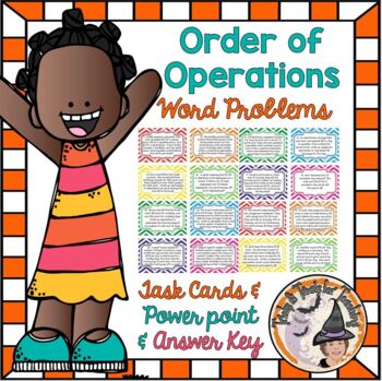 Preview of Order of Operations Word Problems Task Cards Smartboard Slides Powerpoint KEY