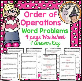 Preview of Order of Operations Worksheet Word Problems and Answer KEY ~ BEST SELLER!