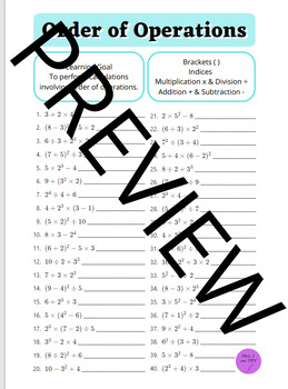 Preview of Order of Operations Worksheet