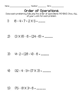 order of operations worksheet pdf with answers