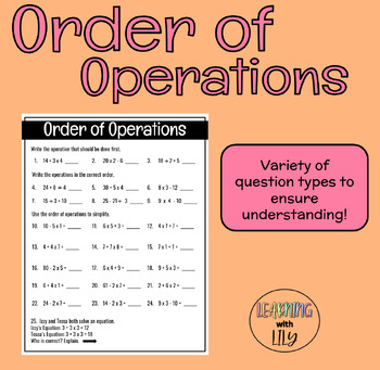 Preview of Order of Operations Worksheet
