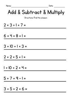 Preview of Order of Operations Worksheet FREEBIE