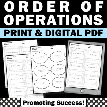 Preview of Order of Operations Worksheets Algebraic Expressions Solving One Step Equations