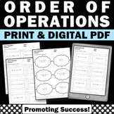 Order of Operations Worksheets Algebraic Expressions Solvi