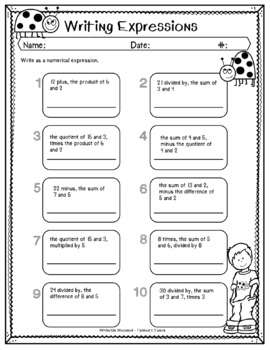 order of operations worksheets for 5th grade 5 oa 1 tpt