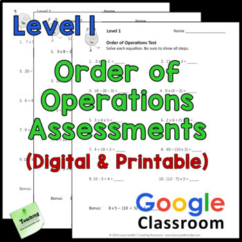 Preview of Order of Operations Worksheets and Tests - Level 1 - Digital and Printable