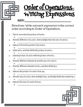 correct order of operation for writing an essay