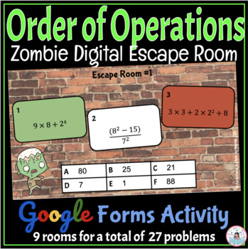 Preview of Order of Operations Zombie Digital Math Escape Room - Google