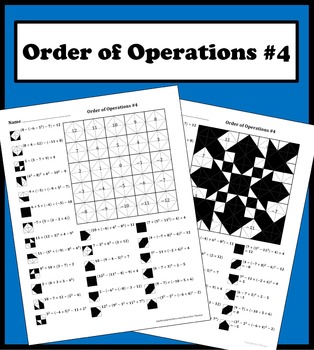 Preview of Order of Operations (advanced with negatives) Color Worksheet #4