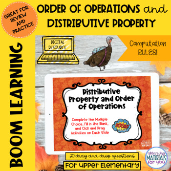 Preview of Order of Operations and Distributive Property Boom Learning℠ Quiz | Thanksgiving