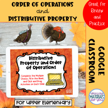 Preview of Order of Operations and Distributive Property | Google™ Classroom | THANKSGIVING