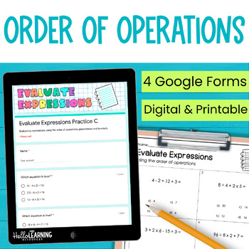 Preview of Order of Operations and Evaluating Expressions Practice for Google Forms™ 