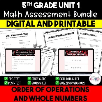 Preview of Order of Operations and Whole Numbers Assessment Bundle - 5th Grade Math Unit 1