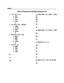 Order of Operations and Writing Expressions Test (w/ Decim