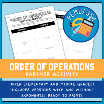 Preview of Order of Operations (includes versions with/without exponents) Partner Activity
