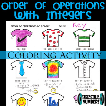 Preview of Order of Operations w/ Integers T-Shirt Coloring Activity