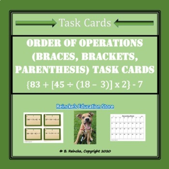 Preview of Order of Operations with Parenthesis, Braces, and Brackets Task Cards 5.OA.1