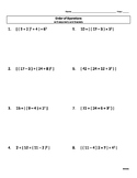 Order of Operations with Brackets and Exponents Worksheet