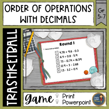 Preview of Order of Operations with Decimals Trashketball Math Game