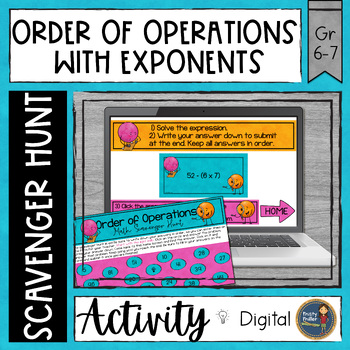 Preview of Order of Operations with Exponents Digital Math Scavenger Hunt