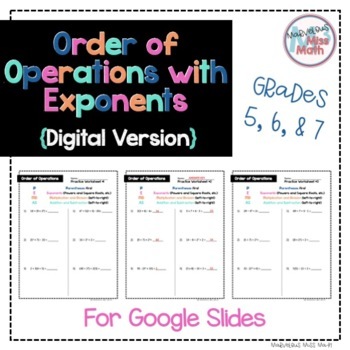 Preview of Order of Operations with Exponents Digital Practice for Google Slides