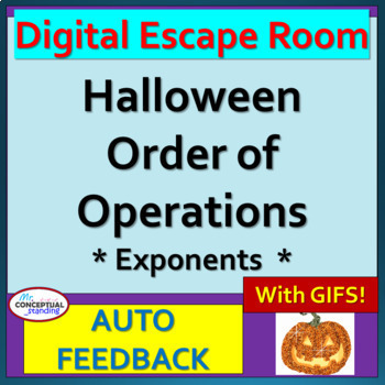 Preview of Order of Operations with Exponents HALLOWEEN DIGITAL ESCAPE ROOM Math Activity 