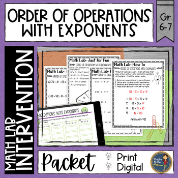 Preview of Order of Operations with Exponents Math Activities Lab - Intervention, Sub Plans