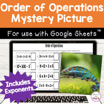 Preview of Order of Operations with Exponents Mystery Pictures for Google Classroom 