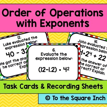 Preview of Order of Operations with Exponents Task Cards