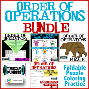 Preview of Order of Operations with Integers BUNDLE: notes, puzzle, coloring, quiz