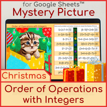 Preview of Order of Operations with Integers Christmas Kitten Mystery Picture Pixel Art