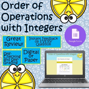 Preview of Order of Operations with Integers Digital Google Review+Notes *Catches Mistakes*