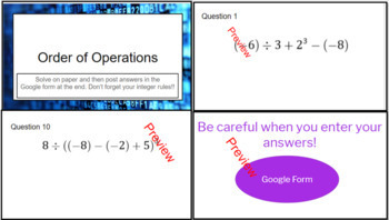 Preview of Order of Operations with Integers Distance Learning