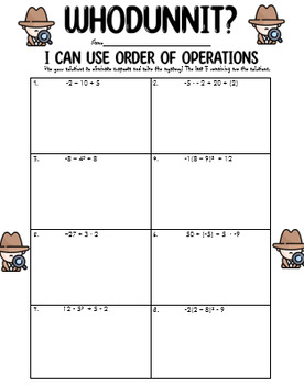Preview of Order of Operations with Integers Editable Whodunnit