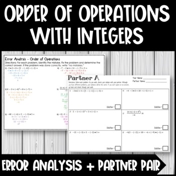 Preview of Order of Operations with Integers - Error Analysis + Partner Pair