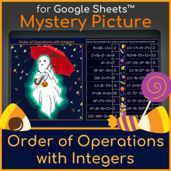 Preview of Order of Operations with Integers | Mystery Picture Halloween Ghost Pixel Art