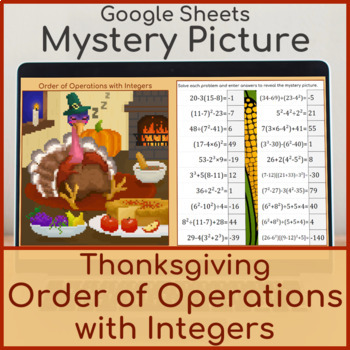 Preview of Order of Operations with Integers | Mystery Picture Thanksgiving