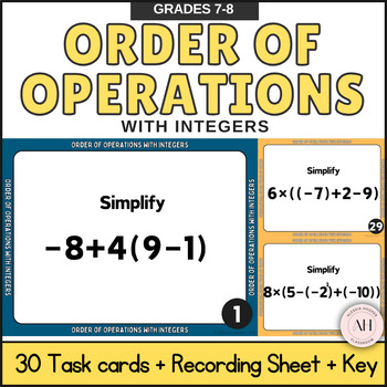 Preview of Order of Operations with Integers Task Cards Activity